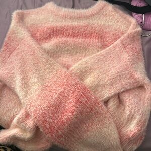 Pink and white fuzzy sweater